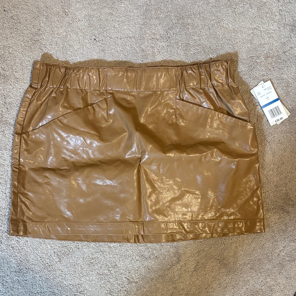 Jolt Tan Faux Leather Mini Skirt